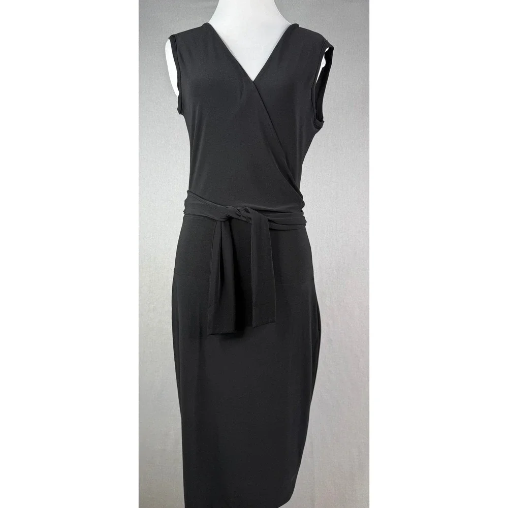 KamaliKulture Norma Kamali Wrap Dress Womens M Black Sleeveless Minimalist Chic‎